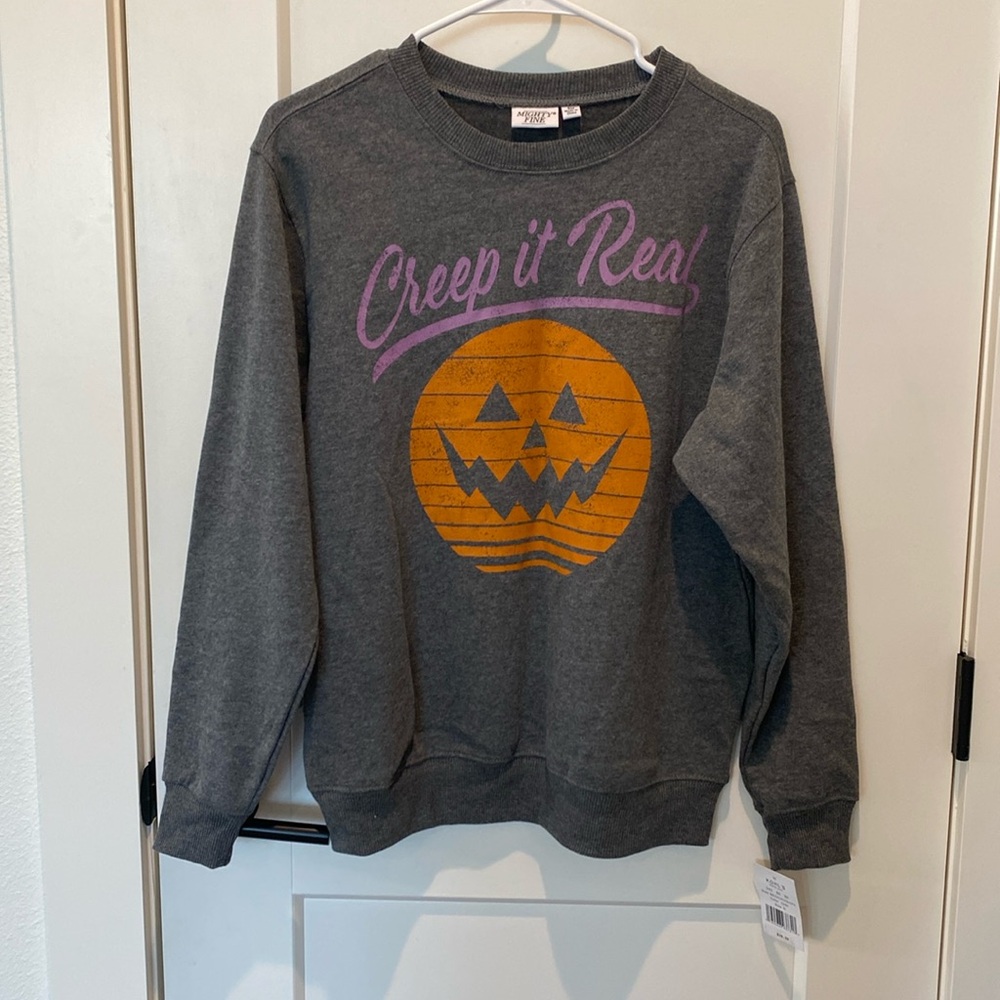 Mighty Fine‎ Halloween Sweatshirt.  “Creep it Real” Saying w/Pumpkin.  Small